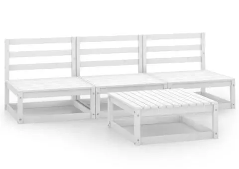 Set mobilier de grădină, 4 piese, alb, lemn masiv de pin - 2/5