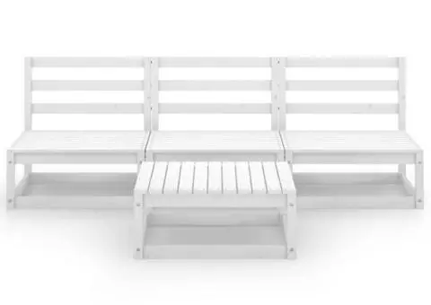 Set mobilier de grădină, 4 piese, alb, lemn masiv de pin - 3/5