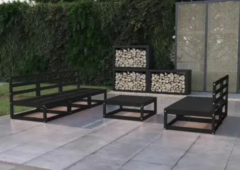 Set mobilier de grădină, 6 piese, negru, lemn masiv de pin - 1/5