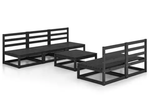 Set mobilier de grădină, 6 piese, negru, lemn masiv de pin - 2/5