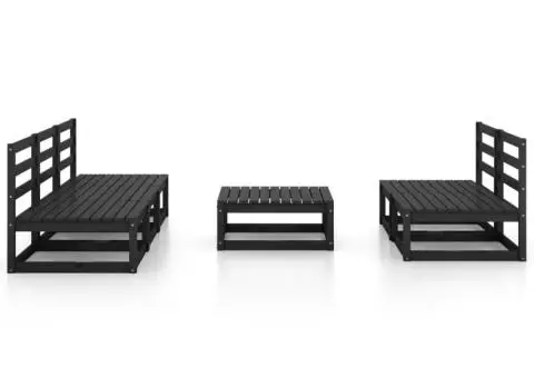 Set mobilier de grădină, 6 piese, negru, lemn masiv de pin - 3/5