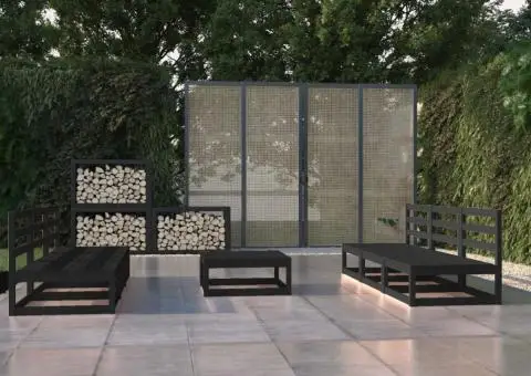 Set mobilier de grădină, 7 piese, negru, lemn masiv de pin - 1/5