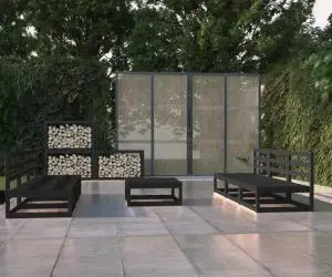 vidaXL Set mobilier de grădină, 7 piese, negru, lemn masiv de pin