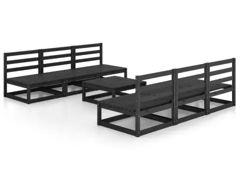 Set mobilier de grădină, 7 piese, negru, lemn masiv de pin - 2/5