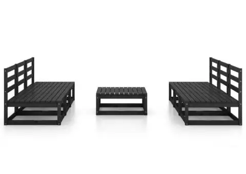 Set mobilier de grădină, 7 piese, negru, lemn masiv de pin - 3/5