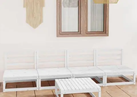 Set mobilier de grădină, 5 piese, alb, lemn masiv de pin - 1/5