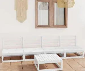 vidaXL Set mobilier de grădină, 5 piese, alb, lemn masiv de pin