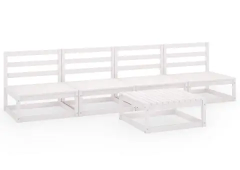 Set mobilier de grădină, 5 piese, alb, lemn masiv de pin - 2/5