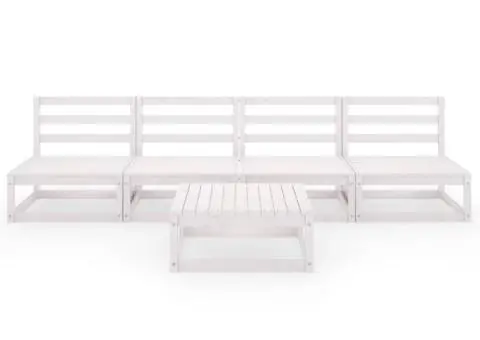 Set mobilier de grădină, 5 piese, alb, lemn masiv de pin - 3/5