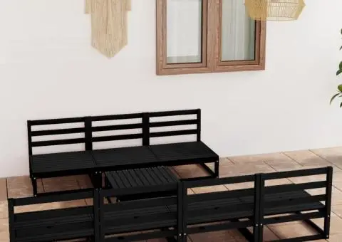 Set mobilier de grădină, 8 piese, negru, lemn masiv de pin - 1/5