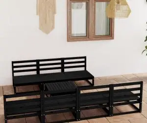 vidaXL Set mobilier de grădină, 8 piese, negru, lemn masiv de pin