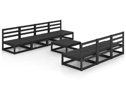 Set mobilier de grădină, 8 piese, negru, lemn masiv de pin - 2/5