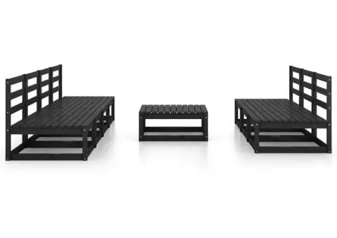 Set mobilier de grădină, 8 piese, negru, lemn masiv de pin - 3/5