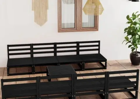 Set mobilier de grădină, 9 piese, negru, lemn masiv de pin - 1/5