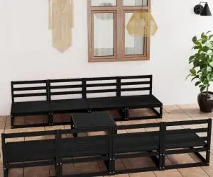 vidaXL Set mobilier de grădină, 9 piese, negru, lemn masiv de pin