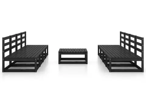 Set mobilier de grădină, 9 piese, negru, lemn masiv de pin - 3/5