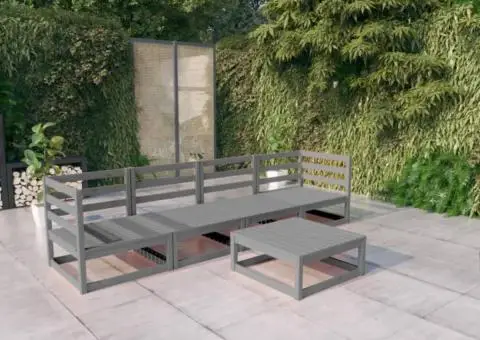 Set mobilier de grădină, 5 piese, gri, lemn masiv de pin - 1/5