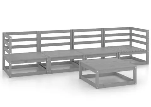 Set mobilier de grădină, 5 piese, gri, lemn masiv de pin - 2/5