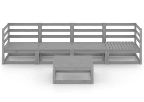 Set mobilier de grădină, 5 piese, gri, lemn masiv de pin - 3/5
