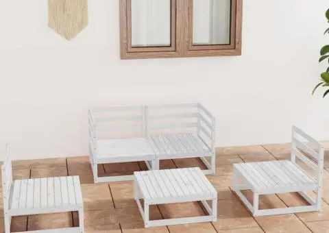 Set mobilier de grădină, 5 piese, alb, lemn masiv de pin - 1/5