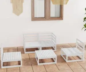 vidaXL Set mobilier de grădină, 5 piese, alb, lemn masiv de pin