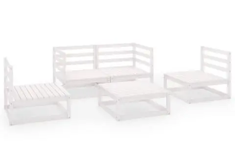 Set mobilier de grădină, 5 piese, alb, lemn masiv de pin - 2/5