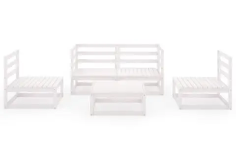 Set mobilier de grădină, 5 piese, alb, lemn masiv de pin - 3/5