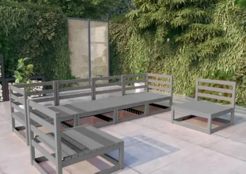 Set mobilier de grădină, 6 piese, gri, lemn masiv de pin - 1/5