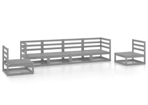 Set mobilier de grădină, 6 piese, gri, lemn masiv de pin - 2/5