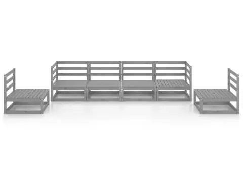Set mobilier de grădină, 6 piese, gri, lemn masiv de pin - 3/5