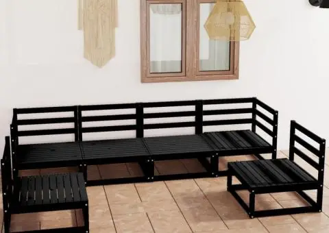 Set mobilier de grădină, 6 piese, negru, lemn masiv de pin - 1/5