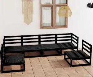 vidaXL Set mobilier de grădină, 6 piese, negru, lemn masiv de pin