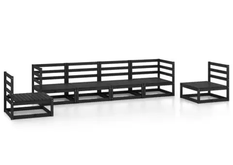 Set mobilier de grădină, 6 piese, negru, lemn masiv de pin - 2/5