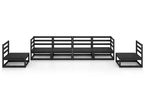 Set mobilier de grădină, 6 piese, negru, lemn masiv de pin - 3/5