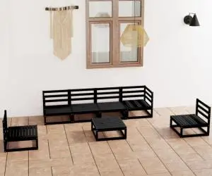 vidaXL Set mobilier de grădină, 7 piese, negru, lemn masiv de pin