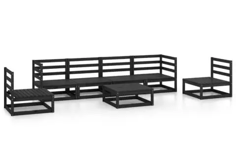 Set mobilier de grădină, 7 piese, negru, lemn masiv de pin - 2/5
