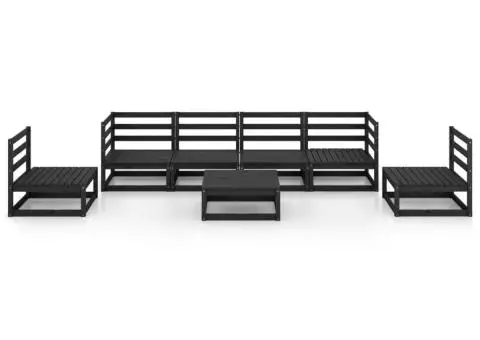 Set mobilier de grădină, 7 piese, negru, lemn masiv de pin - 3/5