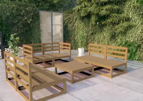 Set mobilier de grădină, 7 piese, maro miere, lemn masiv de pin - 1/5