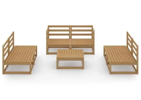 Set mobilier de grădină, 7 piese, maro miere, lemn masiv de pin - 3/5