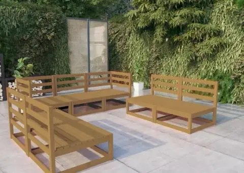 Set mobilier de grădină, 7 piese, maro miere, lemn masiv de pin - 1/5