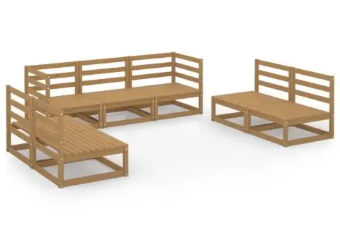 Set mobilier de grădină, 7 piese, maro miere, lemn masiv de pin - 2/5