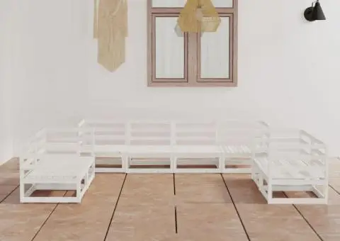 Set mobilier de grădină, 8 piese, alb, lemn masiv de pin - 1/5