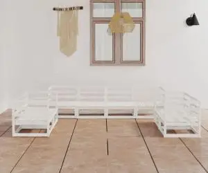 vidaXL Set mobilier de grădină, 8 piese, alb, lemn masiv de pin
