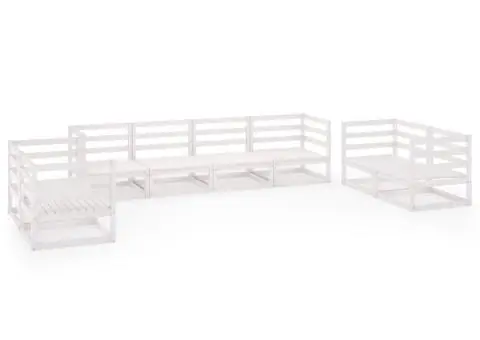 Set mobilier de grădină, 8 piese, alb, lemn masiv de pin - 2/5