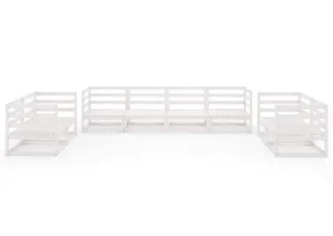 Set mobilier de grădină, 8 piese, alb, lemn masiv de pin - 3/5