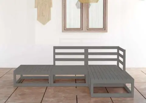 Set mobilier de grădină, 4 piese, gri, lemn masiv de pin - 1/5