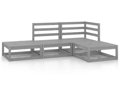 Set mobilier de grădină, 4 piese, gri, lemn masiv de pin - 2/5