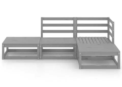 Set mobilier de grădină, 4 piese, gri, lemn masiv de pin - 3/5