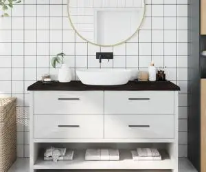 vidaXL Blat de baie, maro închis, 140x50x(2-4) cm, lemn masiv tratat