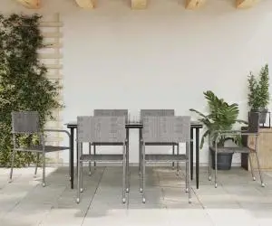 vidaXL Set mobilier de grădină, 7 piese, gri, poliratan